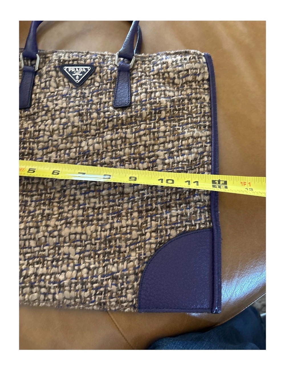 RARE Prada Tweed and Purple Saffiano Leather-Trim Sughero Tote - Picture 8 of 15